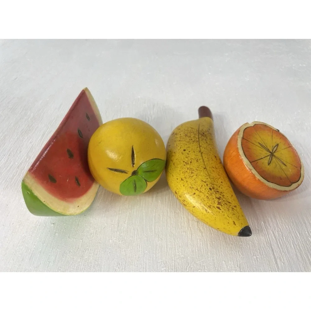 Wooden Fruit Banana Watermelon Orange Lemon Art Deco MCM Painted Decorative